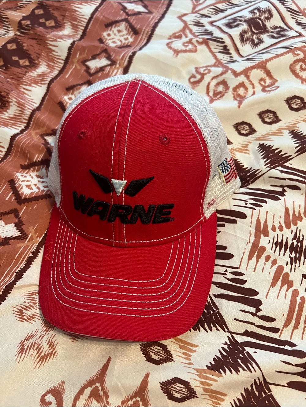 Warne Red & White Mesh Trucker Hat